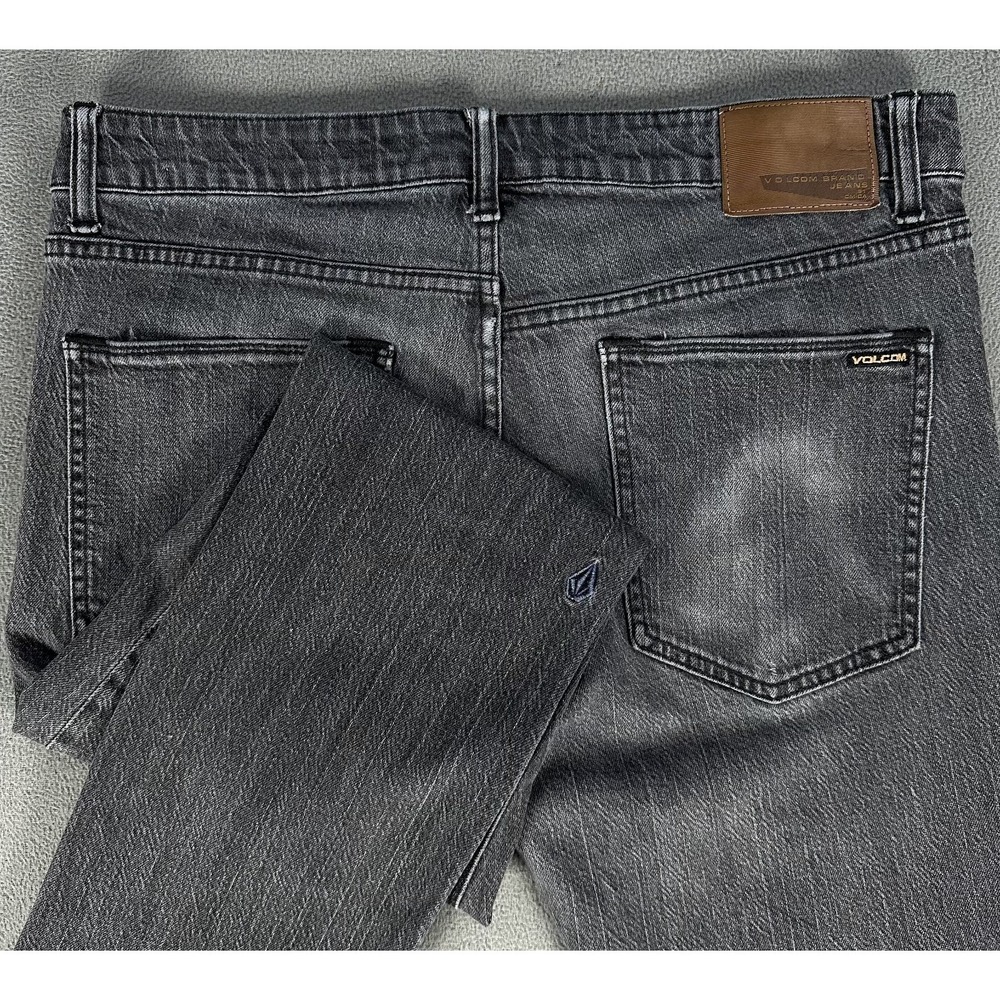 Volcom Jeans 34x31 Black Grey Faded Distressed Volta Slim Skater Moto Y2K Logo